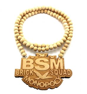 BRICK SQUAD MONOPOLY GOOD QUALITY WOOD PENDANT 36 WOODEN BALL CHAIN