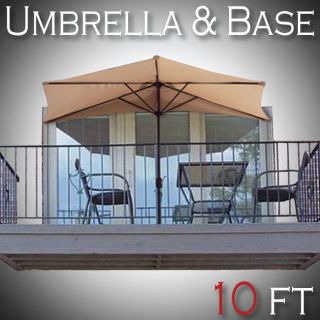 Beige Outdoor Patio Half Umbrella Wall Balcony Sun Shade & Base NEW