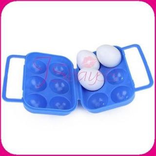 Blue Plastic 6 Egg Carrier Holder Container Camping Travel Outdoor