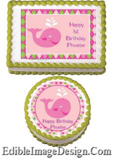 WHALE Pink Baby Shower 1st Birthday Edible Cake Party Image Cupcake