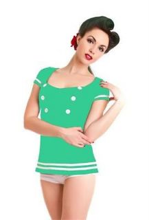 ROCKABILLY TOP   Emerald Pinup 50s Navy Retro style UK8 to UK16