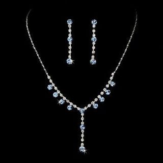 NWT 5 Light Blue Rhinestone Drop Bridesmaid Prom Wedding Jewelry Sets!