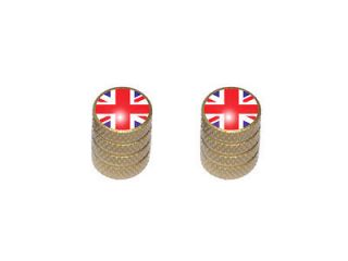 Great Britain UK Flag   Motorcycle Bicycle Tire Valve Stem Caps   Gold