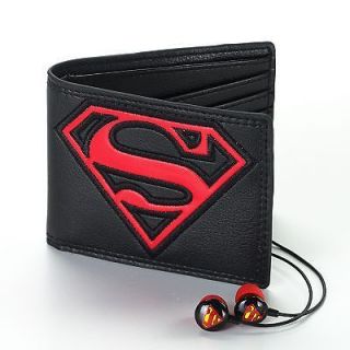 NIB NEW Superman Wallet & Ear Buds Gift Set In Ear Headphones BiFold