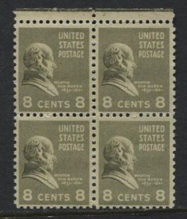 Scotts #813 8c MARTIN VAN BUREN Stamp Block, MNH