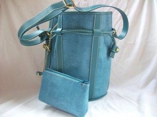 Lancel Paris Elsa Turquoise Blue Bucket Draw String Case & Handbag