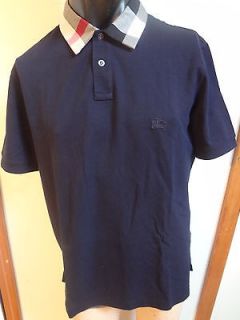 Burberry Brit mens navy blue short sleeve check collar polo shirt sz