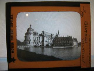 Antique 30s/40s French Magic Lantern Glass Slide Chateau Chantilly