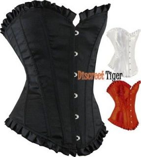 Brand New Ladies Corset Top Frill Overbust Long Satin Style Vintage