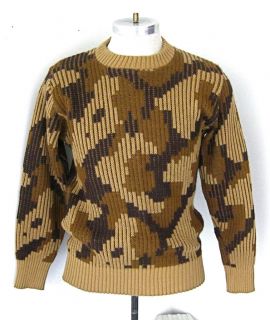 Vtg 70s Mens Brown Camo 100% Acrylic Crew Neck Hunting Sweater