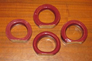 Set of 4 Bybee Pottery Napkin Rings Maroon Burgandy BB Round Country