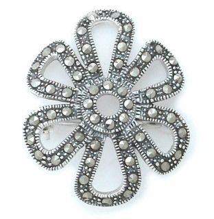 Marcasite Flower Bow Pin Brooch 925 Sterling Silver High Quality Gift