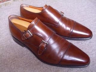 Santoni double monk strap dark brown leather shoes   UK size 9.5