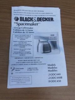 Decker Spacemaker ODC450 Coffee Maker Owners Manual Black & Decker