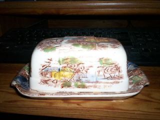 Rare Estate Find Nasco Mountain Wood Land Butter Dish (Old ) ( NICE)