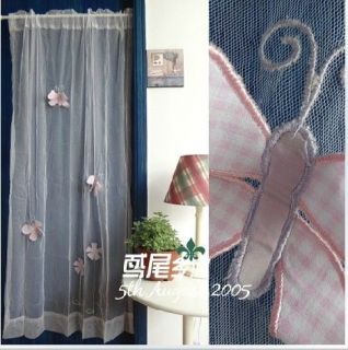 White Net Door Panel Curtain /Small Window Curtain With Butterfly Girl