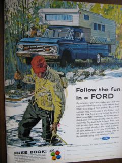 1964 Ford Pick Up Ad Camper Orignal Ad 8.5 x 10.5 Fishing And Camping