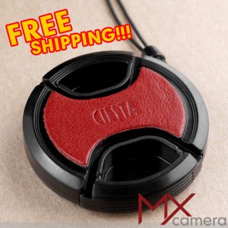 Ciesta New 46mm snap on camera lens cap Red leather cover with string