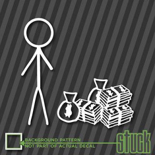 Stick Figure Single MALE with MONEY   Vinyl Decal Sticker Funny Family