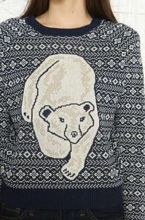 Urban Outfitters polar bear fair isle navy jumper pullover size M BNWT