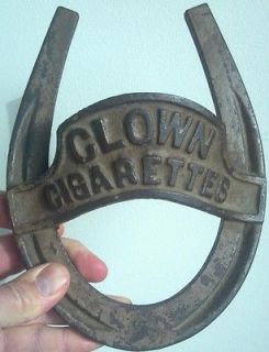 Vintage Clown Cigarettes Cast Iron Advertising Horse Shoe, Sign, Rare
