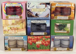 Yankee Candle BOX OF 12 TEA LIGHT CANDLES scent choice B FREE SHIP