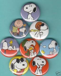 Snoopy from Peanuts Set of 8 Buttons Charlie Brown Pins