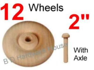 12   2 Wood Wheels with Axle  Toy Parts Wooden Wheel
