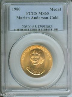 1980 MARIAN ANDERSON GOLD MEDAL AMERICAN ARTS PCGS MS65