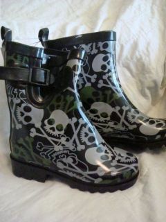 Capelli New York Kids Rain Boots Skulls 10 2 Black NEW