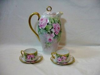 Weimar Carstens Porcelain, Germany H/P Chocolate Pot Cups & Saucers