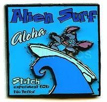 DLR Alien Surf Aloha Stitch Catches Wave Pin   New On Disney Pin Card