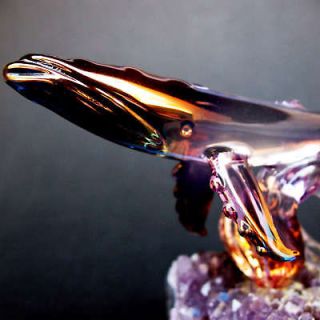 Whale Figurine Sculpture Blown Glass Amethyst Crystal