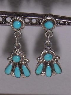VINTAGE NATIVE AMERICAN TURQUOISE DROP DANGLE EARRINGS signed BILL