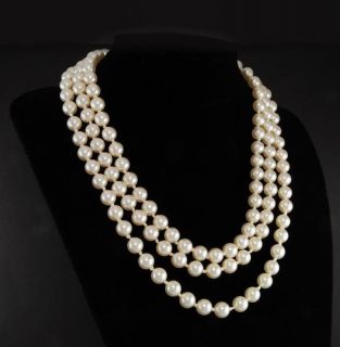 Jacqueline Kennedy First Lady Triple Strand White Faux Pearl Necklace