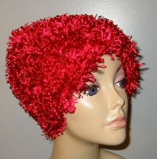 Red Furry Fleece Chemo Hat, Alopecia,Turba n