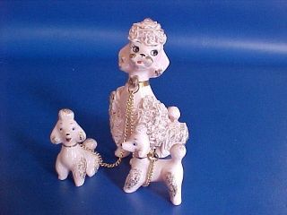 Pink Spaghetti Poodle Dog with Pups on Chain Gold Trim