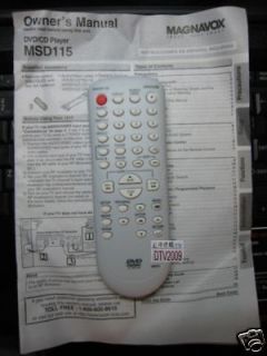 MAGNAVOX NB070 DVD CD PLAYER REMOTE MSD115 ( NB052 SUB)