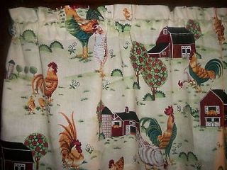Cafe/Tiers Curtains Country Rooster Chicken Farm kitchen cotton fabric