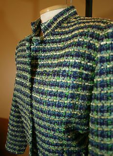 NWOT Womens Willow Ridge Tweed Green Navy Lined Dress Blazer Jacket 14