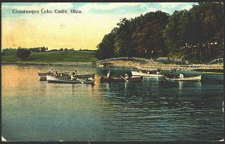 Cadiz Ohio OH 1921 Seven Canoes on Chautauqua Lake Vintage Postcard