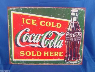 COCA COLA COKE SOLD HERE BOTTLE Vintage Tin Metal Sign Man Cave Decor