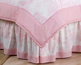 DESIGNS PINK TOILE GIRLS KID QUEEN SIZE BEDDING BED SKIRT DUST RUFFLE