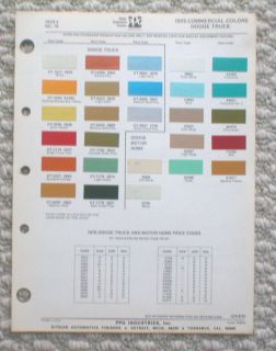 1975 DODGE TRUCK Color Chip Paint Chart Brochure PPG