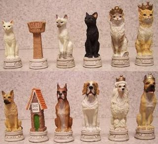 Chess Set Pieces Animal Cats vs Dogs Large 4 Kings NEW