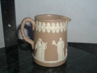 antique jasperware dudson England C lite brn & wht small jug marked