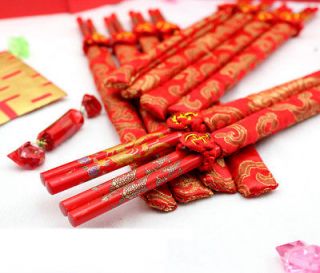 /Phoenix /Flower Red Wooden Chopsticks Chinese Asian Wedding Favors