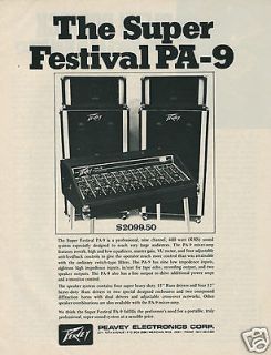 1973 PEAVEY Super Festival PA 9 Sound System Original Vintage Ad