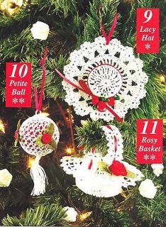 CROCHET Pattern Christmas Tree Trims Lacy Hat, Ball, Rosy Basket