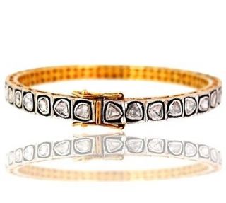 925 Sterling Silver Rose Cut Diamond Wedding Bangle 14K Gold Bracelet